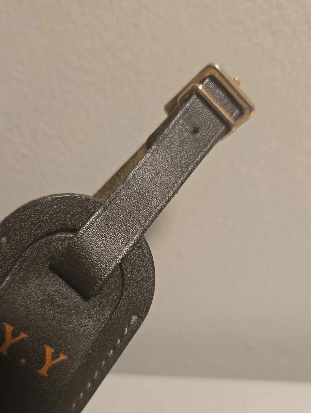 Louis Vuitton Brown Leather Luggage Tag with Orange Initials